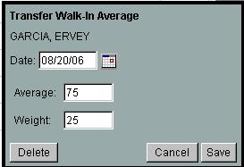 Posting Assignment Grades Transfer Students For transfer students, click on the T icon to display the Transfer Walk In Average screen.