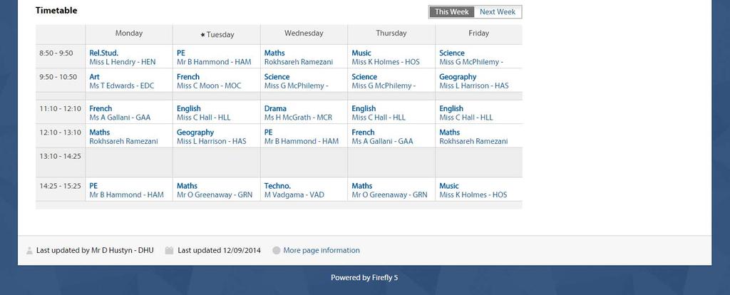 Students can see their timetable for this