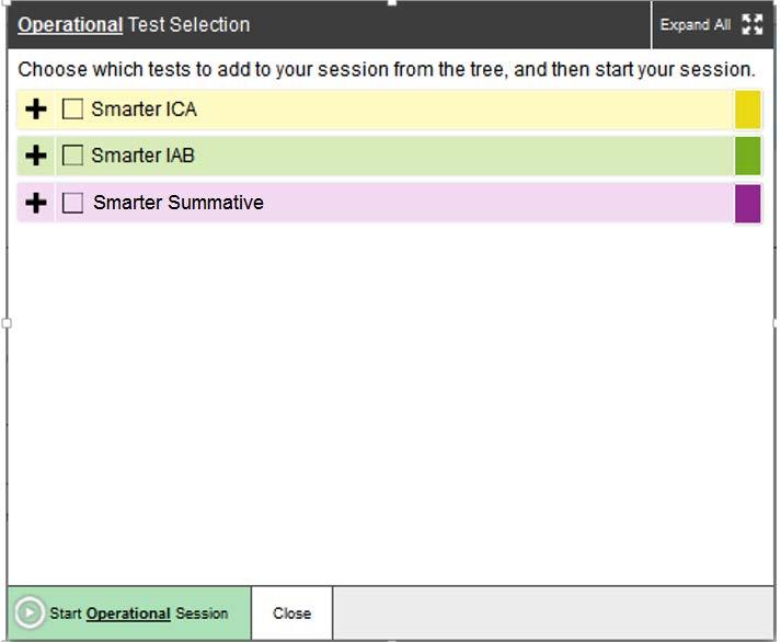 Figure 9-1. Test Administration Screen The Test Selection window (see Figure 9-2) allows you to select tests and start the session.