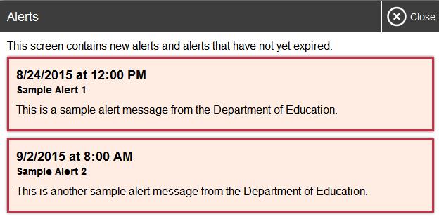 Overview of the Test Administration Sites Alert Messages The West Virginia Department of Education can send statewide alerts that appear as