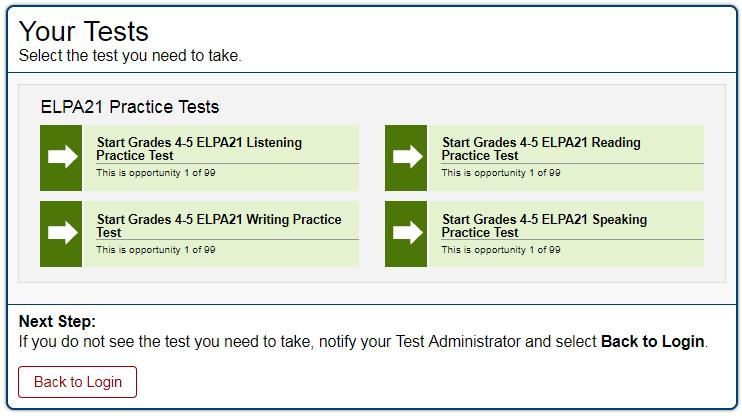 Signing in to the Student Testing Site Step 3: Selecting a Test The Your Tests page displays all the tests that a student is eligible to take (see Figure 17).