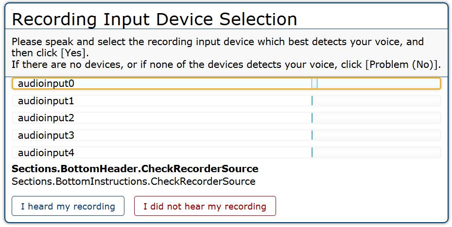 Signing in to the Student Testing Site Troubleshooting Recording Device Issues The Problem Recording Audio page appears when students experience difficulties recording audio or playing back recorded