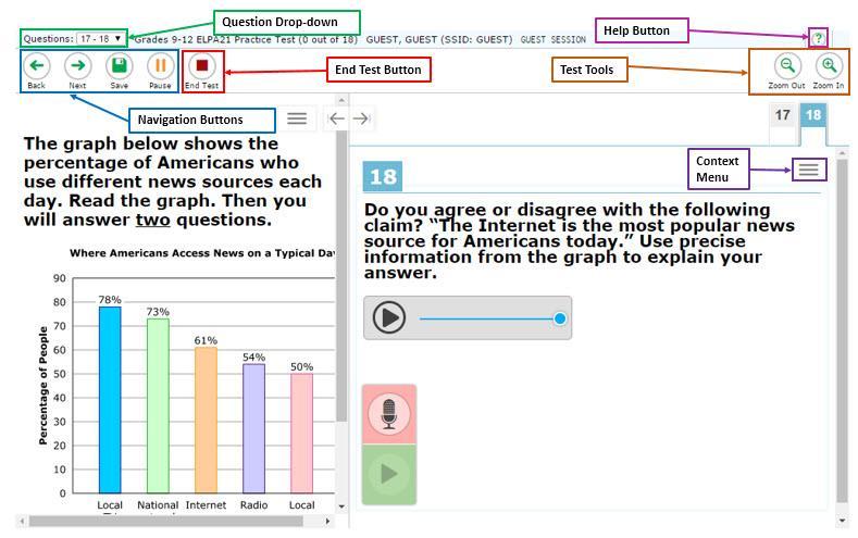 Overview of the Student Testing Site For more information about using tools in the global menu and context menus, see the section Using Menus and Tools.