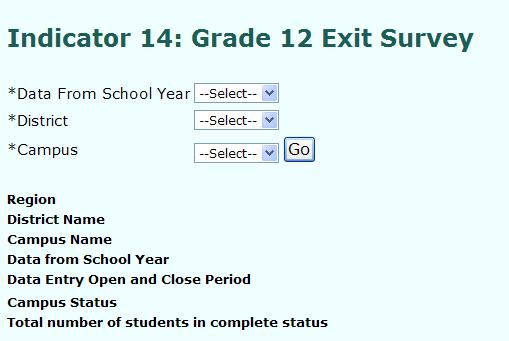 Data Entry Page 1. Select Current School Year, District and Campus. Click Go. Click 2.