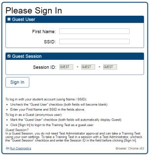 Assist students as needed. Students will enter their name exactly as it appears on their test ticket and then click the SIGN IN button.