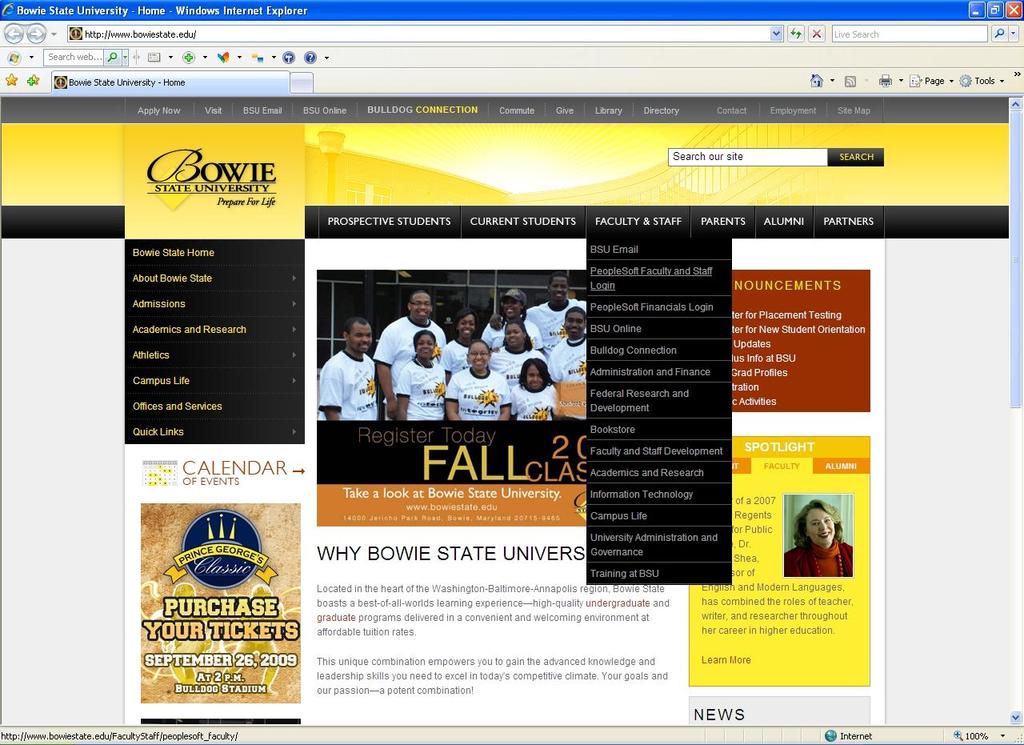 CHAPTER 1: SIGNING ON TO PEOPLESOFT Accessing PeopleSoft from the Bowie State University Website To get to the PeopleSoft login screen, go to the Bowie State University homepage: www.bowiestate.edu.