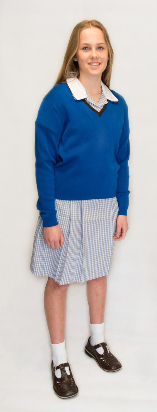 Senior School (Years 7-12) Summer Uniform Items Brown, blue and white checked cotton dress Cobalt blue V-neck jumper White socks, ankle* or knee length