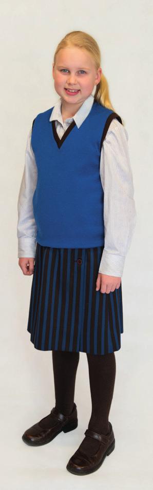 blue V-neck sleeveless vest brown gloves plain dark brown scarf or brown and cobalt blue Potter scarf.