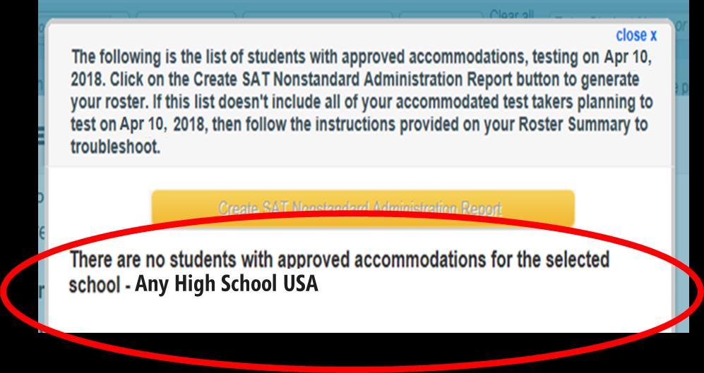 NAR In the situation where a school has no students approved for accommodations, the SSD Coordinator will get