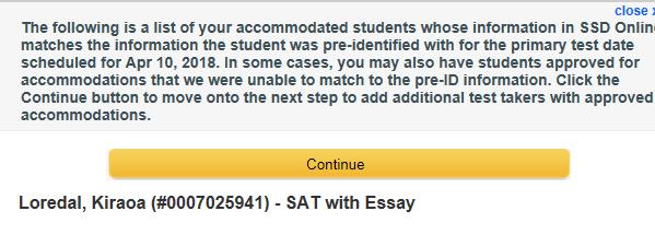 NAR Scenario 3: There are students with approved accommodations with a matched student registration AND students who are approved but did not match a registration from the provided Pre-ID file.