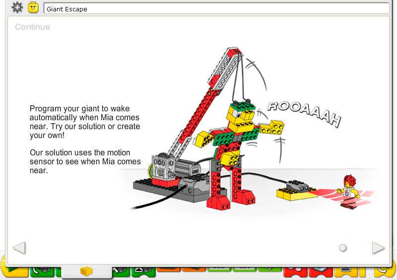 11. Giant Escape Teacher Notes Continue Follow the step-by-step instructions to add the motion sensor. The motion sensor and motor can work in either LEGO Hub port.