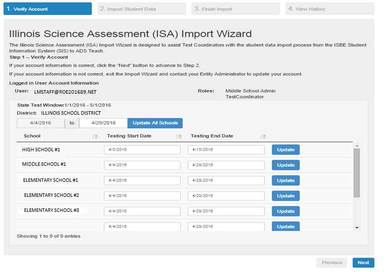 ISA Import Wizard Step 1 11 Check credentials Sort by column