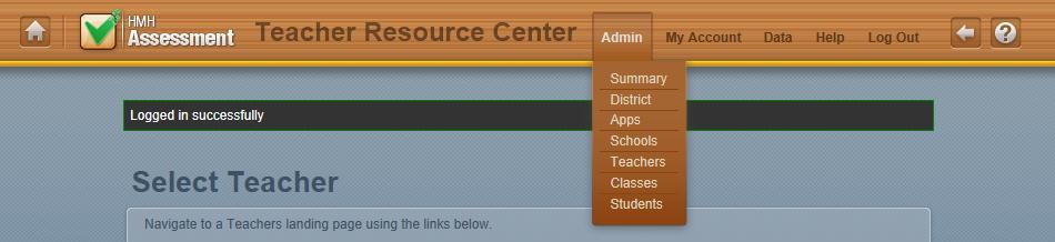 Admin Tab On the Admin tab, district administrators can create and edit information about districts, school administrators, and teachers.
