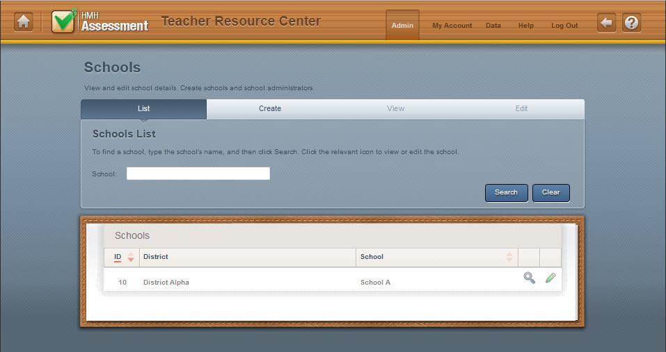 Schools On the Schools page, you can search for, list, create, view, and edit school records.