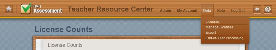 Managing Licenses To manage software licenses, use the Data menu on the Teacher Resource Center.