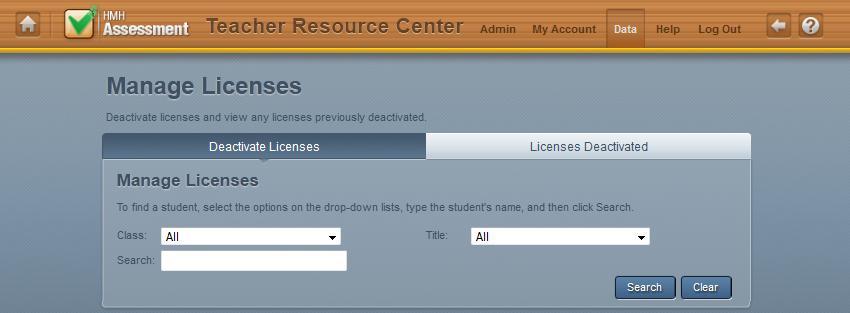 Manage Licenses The Manage Licenses page has two tabs: Deactivate Licenses Licenses Deactivated Click to choose licenses to deactivate.