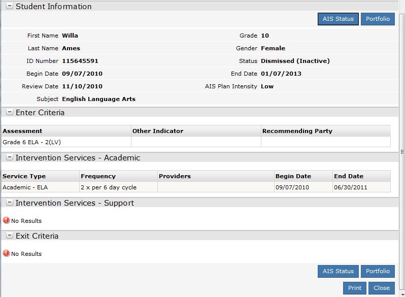 Click AIS Status to determine whether the student has other AIS Plans with Status: AIS (Active).
