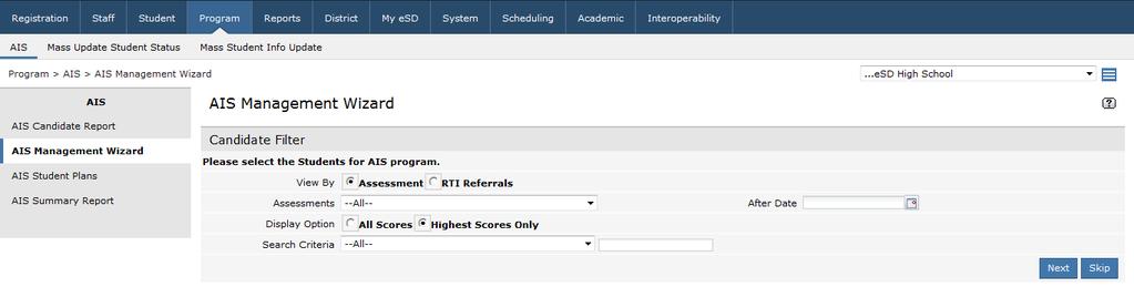The system returns a list of students with new RTI Referrals. Click Start Over to return to the AIS Management Wizard screen.