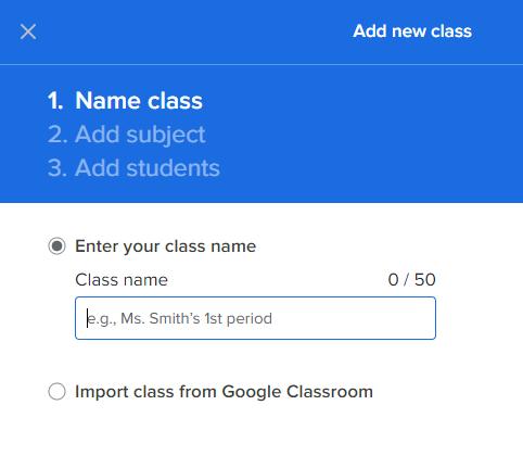 If this is a new account, you will be prompted to create & name a class; if it s an existing teacher account, click the link for Add new class.