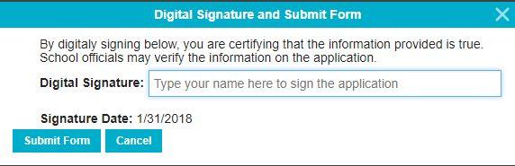 If you have chosen to add a digital signature to your online registration