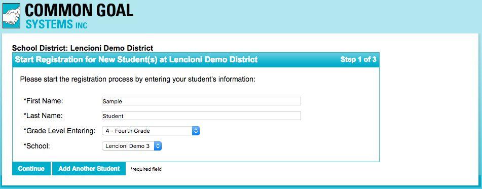 Parents navigate to the link and enter student and parent information.