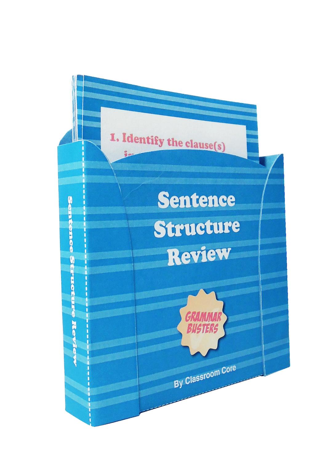 Sentence Structure Review 40 Task Cards Plus Quiz By Classroom Core Grades 6 8 Aligned to CCSS 40 Task Cards Storage Case Template Quiz Student Recording Sheet Instructions & Answer Key 2013 by