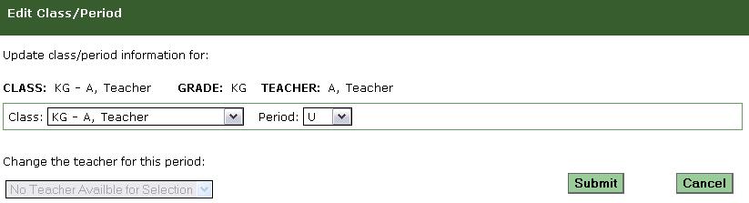 Creating Classes - Add a New Class Use the third drop-down menu to select Kindergarten for this class.