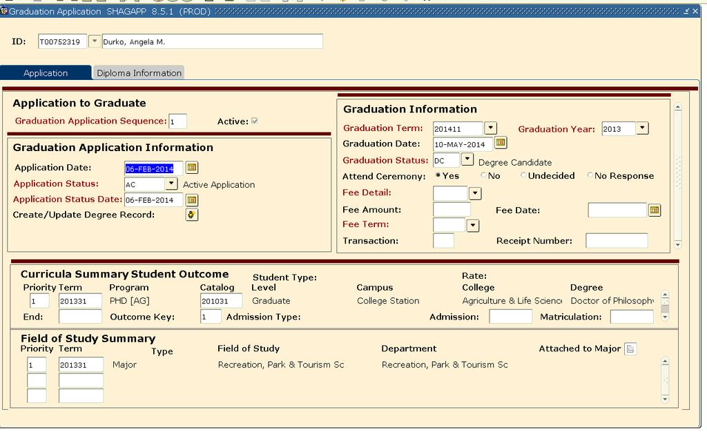 Application for Graduation SHAGAPP Enter students UIN or T number. This page will show if a student has applied for their degree.