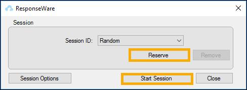 4. To use an already reserved ResponseWare session ID, click the dropdown arrow for Session ID. 5.
