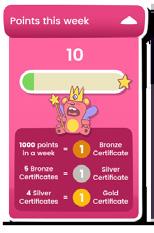 Students should aim to earn 1000 points per week to gain a certificate. My Daily Points Points This Week In Learn, daily points are displayed on the right-hand side.