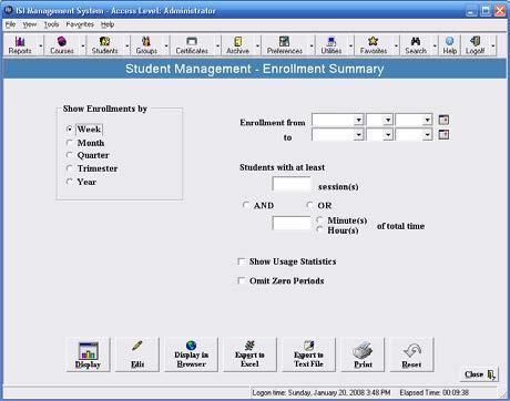 instructors to students. You may also export the data from this screen into other file formats (e.g.,.pdf,.xls,.doc,.