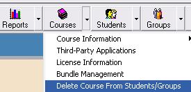 You will see the Delete Course window which asks you to select a course and the Students or Groups from which you wish to delete the course.