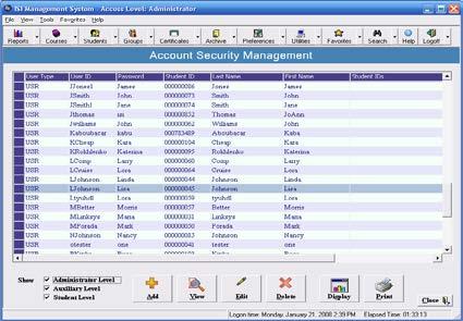 Changing Student Passwords To change a student s password, go to Utilities Security. You will see the Account Security Management window.