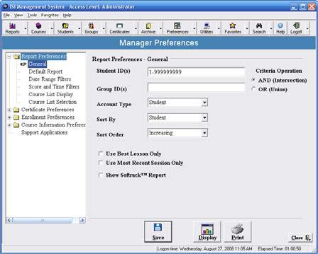 Manager Preferences Using the Manager Preferences screen you may customize the ISI Manager with regards to: 1) Reports 2) Certificates 3)