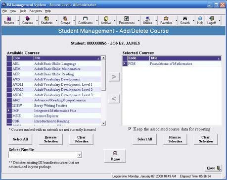 A confirmation of the enrollment and the student s ID will appear: To remove courses, select courses from the right hand column and use the left arrow to remove them from the student s record.
