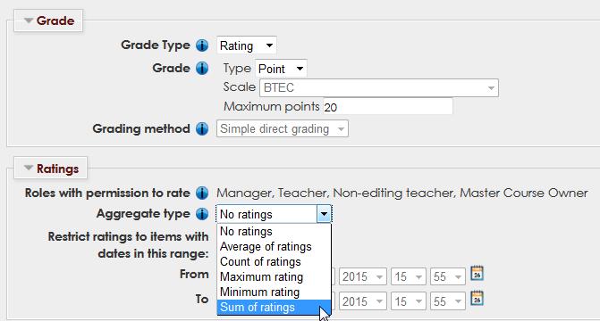 Ratings Settings: Sum of ratings adds the grades for