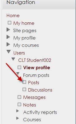 This will provide the option to choose to view the posts or discussions. Selecting Posts will allow you to see all of the postings the student has made.