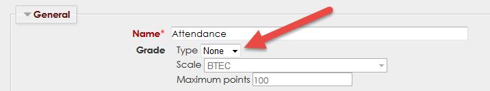 Select Grade Type, None if you do not wish for the attendance item to be counted