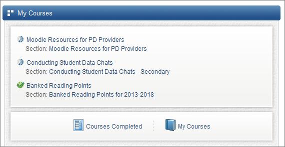 Accessing Moodle Courses in My PGS After logging into My PGS, the courses that you are currently enrolled in are listed in the My Courses block on the homepage.