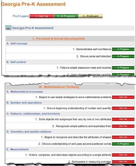 SLDS Parent Portal Guide 15 Georgia Pre-K Assessment As displayed on the Student Performance Dashboard: