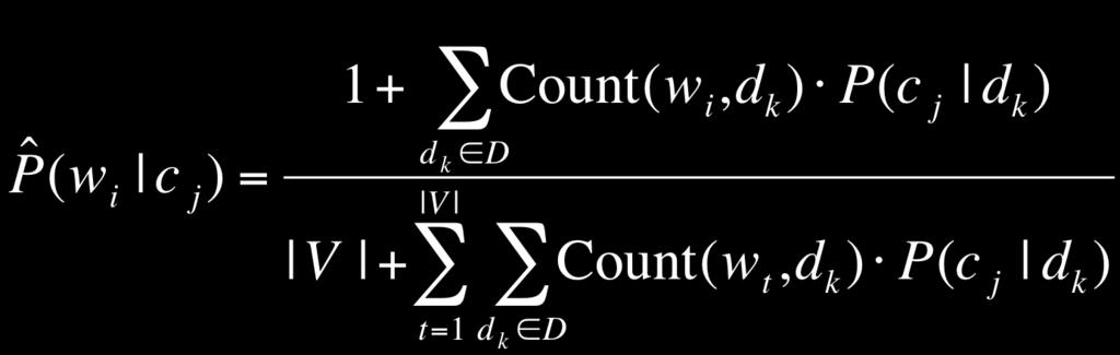 M-step (likelihood Maximization) Calculate maximum-likelihood estimates for parameters P(w c) using current P(c d).
