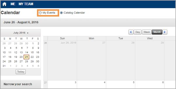The Browsing portlet allows you to browse the entire training catalog by topic or search by keywords. b. The Monthly Calendar link brings you to the full calendar of all scheduled training events for the firm, shown below.