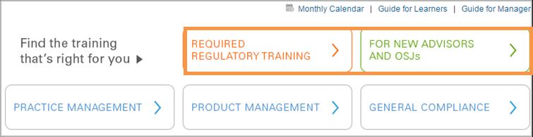 Required Training The Required Training items are highlighted so that you can easily distinguish the Required Regulatory