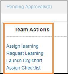On the Team Actions section, you will see the following: Assign learning: This portlet allows you to create a learning event for a team