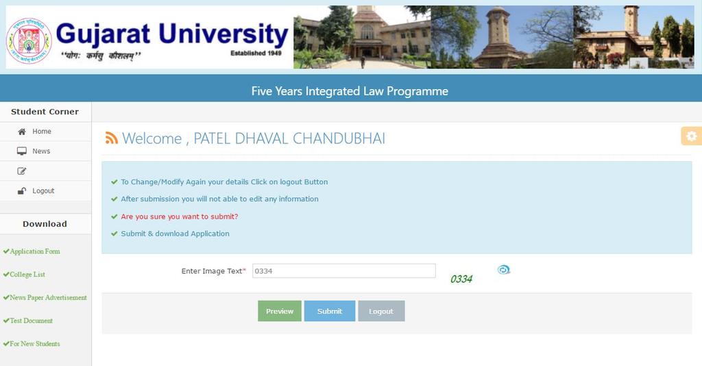Step 7: Submit online admission form Click Preview button in order to view the filled in application form before