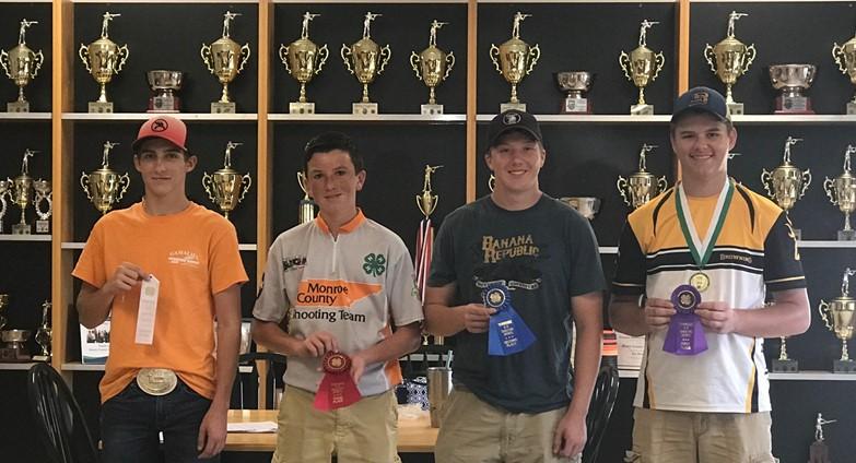 Air Rifle Winners (L to R): Gabrielle Thornton (1st), Dickson County; Morgan Smith (2nd), Dickson County; Jake Sloan (3rd), White County; Kendal Penick (4th), Weakley County; Joey Morris