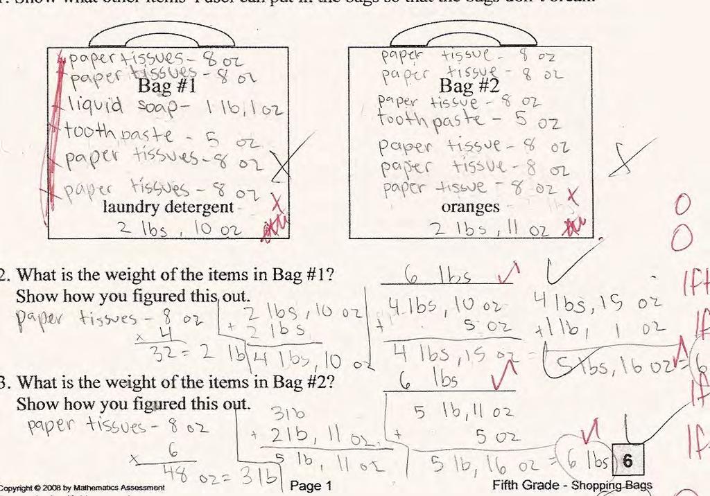Student F misinterprets the task and tries to make each bag exactly 6 lb.