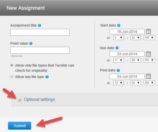 Click on Optional settings to add special instructions for your students including whether you
