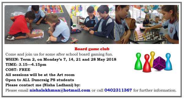 Board Game Club Board games are a great way for children to learn and socially interact with each other.