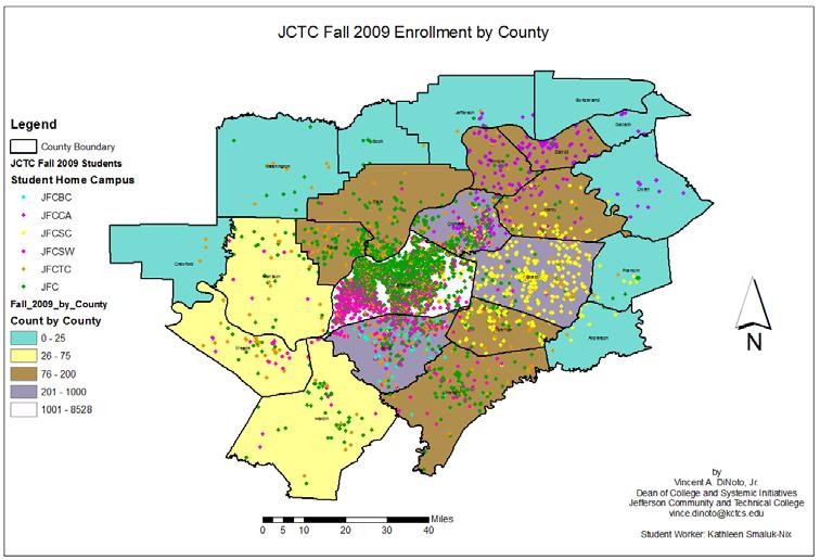 Figure 5 Enrollment by Campus and County This map shows the total number of students attending Jefferson by county.